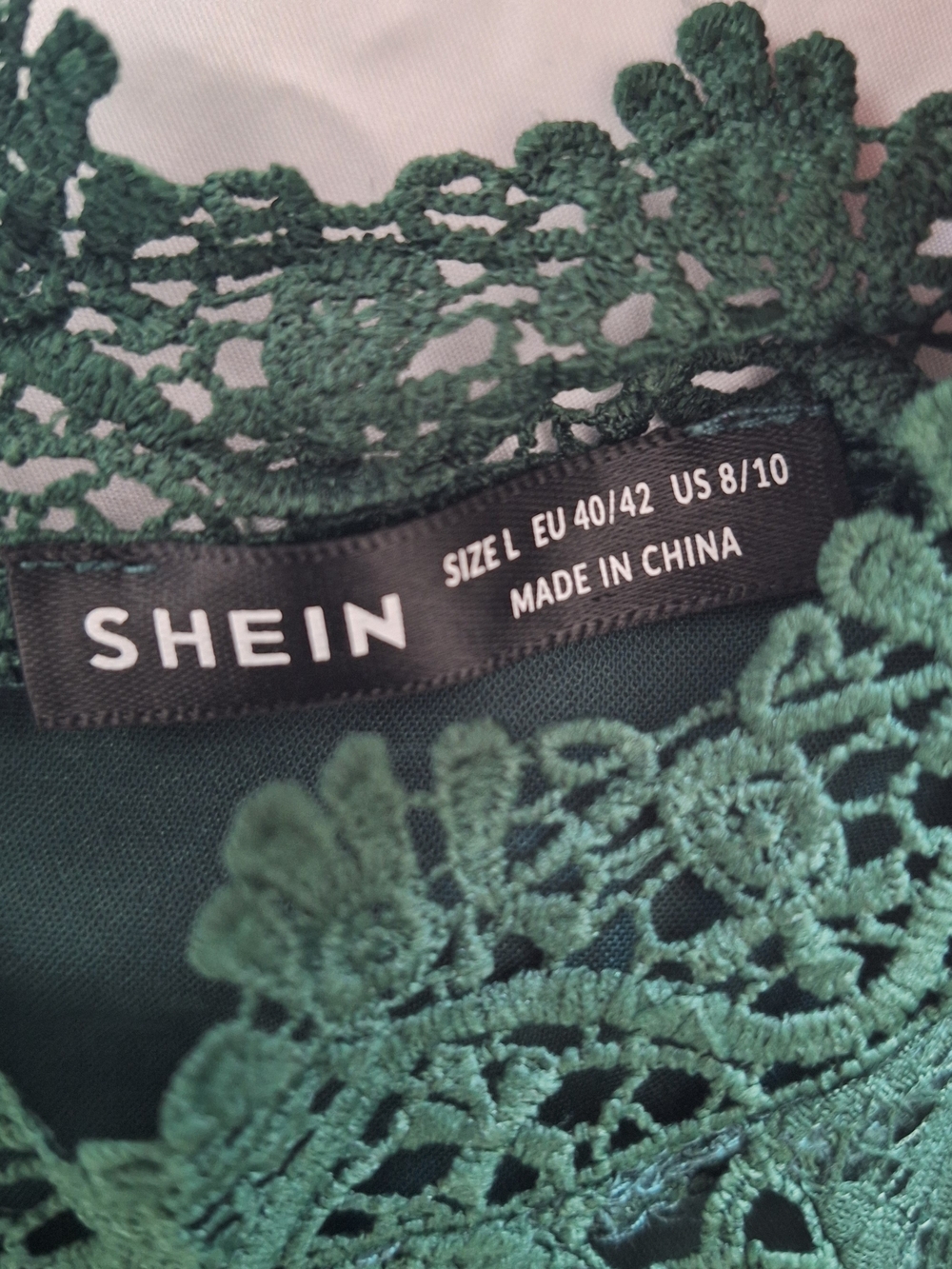 Shein Dark Green Lace-Bodice Long-Sleeve Mini Dress - Picture 6 of 8